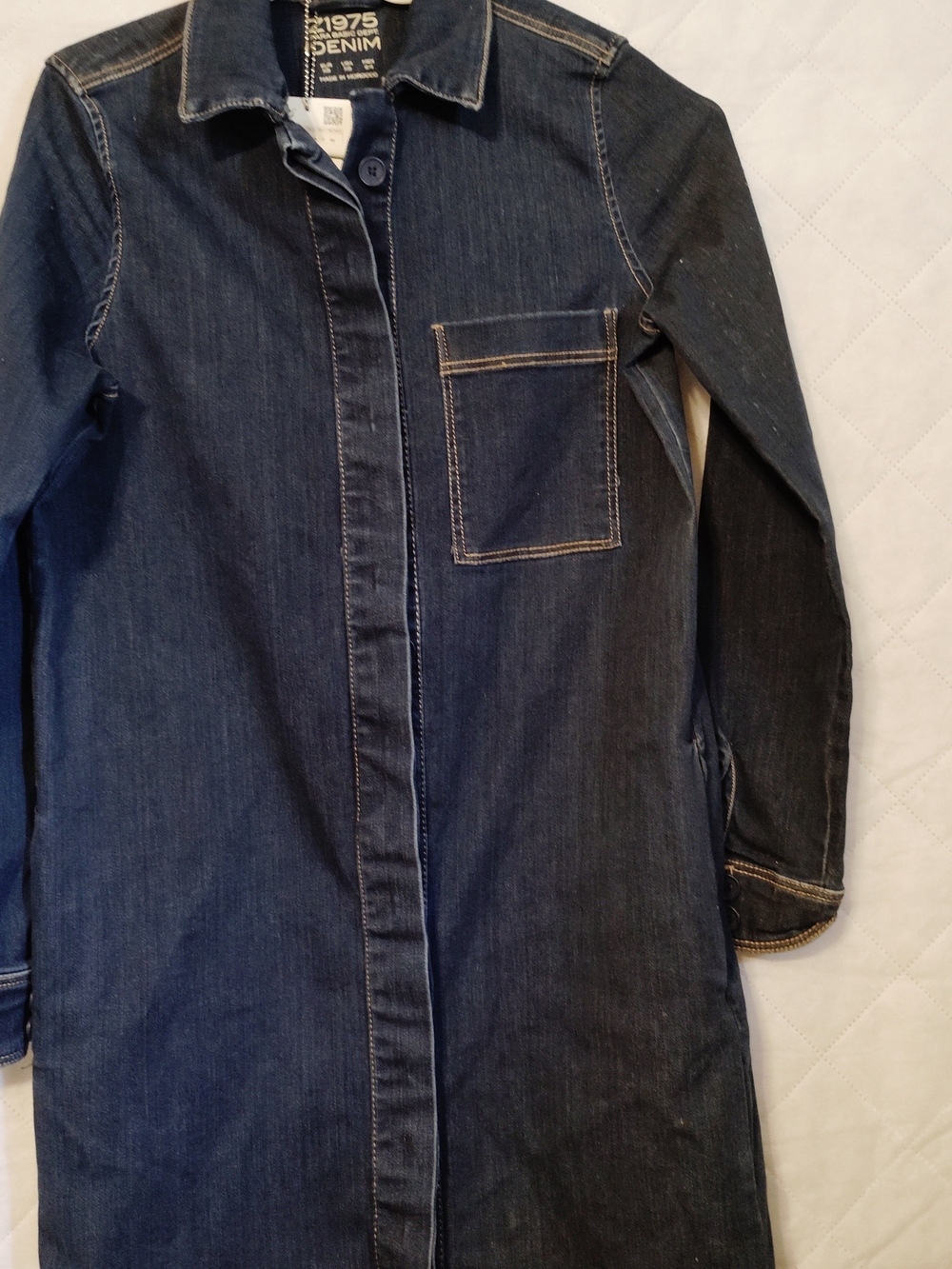 Zara Dark Blue Denim Longline Shirt Jacket Size XS
